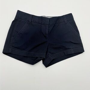 J. Crew Broken In Chino Shorts Womens Sz 2 Navy Hook And Eye Flat Front Preppy